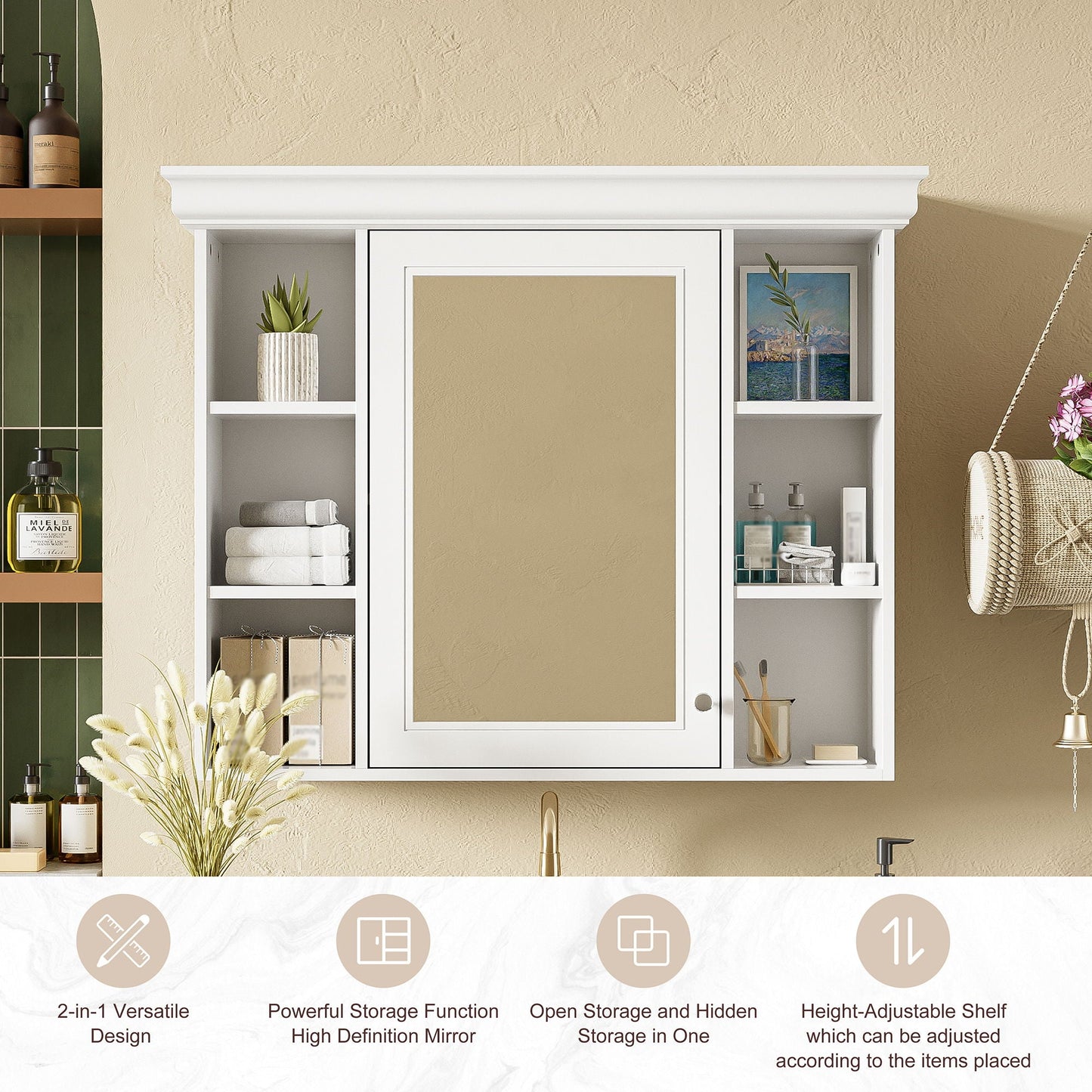 Wall Mounted Bathroom Storage Cabinet With Mirror Door