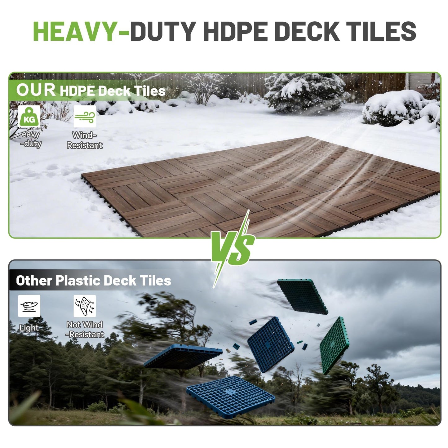 27 Pcs Interlocking Deck Tiles 12" x 12" HDPE Outdoor Flooring