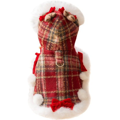 Plaid Christmas Pet Cloak With Fleece Lining