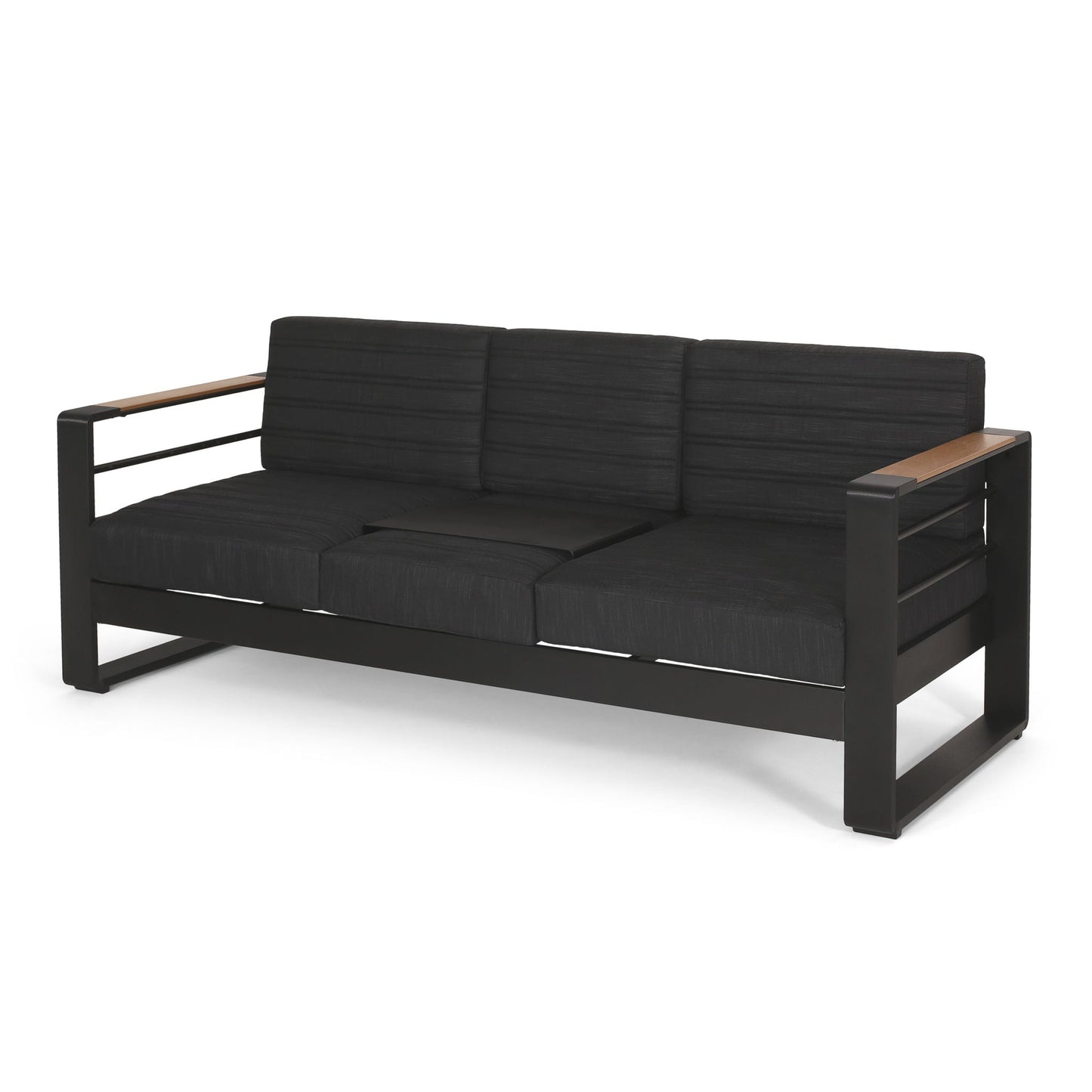 Giovanna 3-Seater Sofa with Aluminum Frame and Water-Repellent Cushions - Black