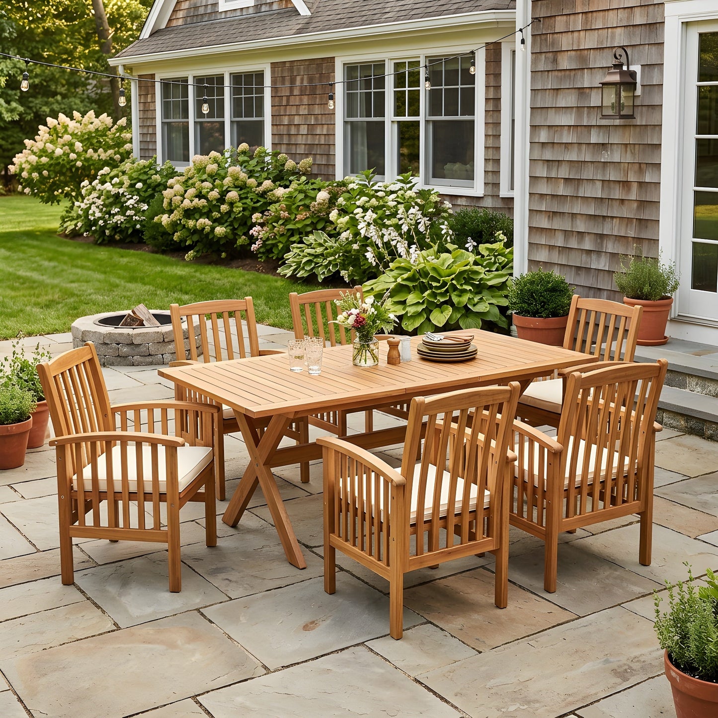 7-Piece Acacia Wood Outdoor Dining Set