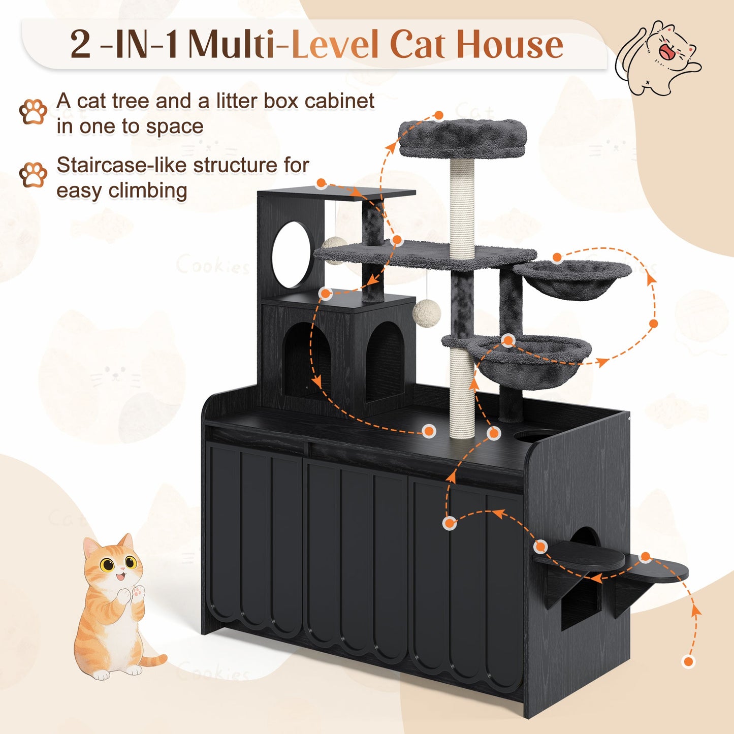 50.6" Cat Tree with Litter Box Enclosure and Sisal Scratching Post