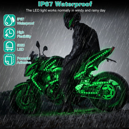 6Pcs Motorcycle LED Light Strips Multi-Color Neon Light Kits Waterproof DC 12V RGB Atmosphere Lights W/ Remote Controller Fit For Motorcycle Car SUV A