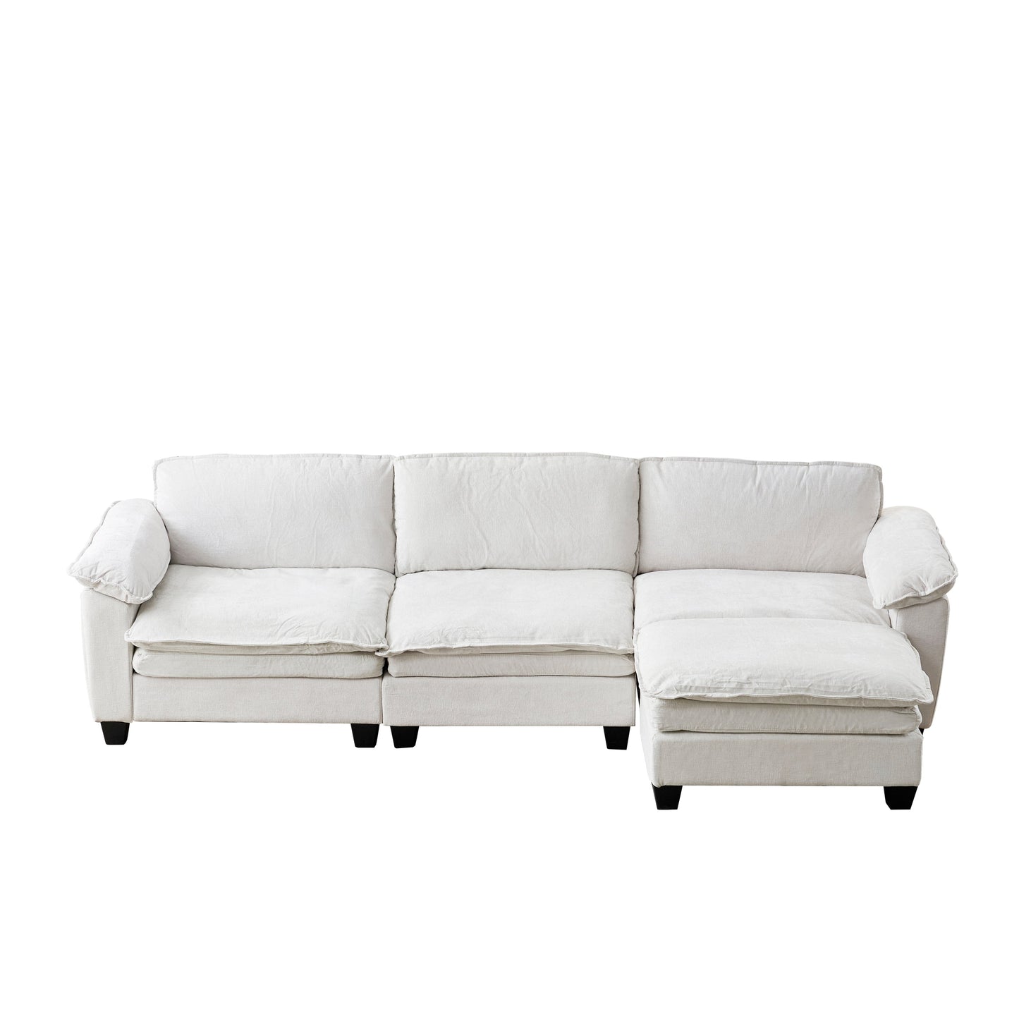 Living Room Sofa Luxury Couch with Ottoman in Soft Chenille Beige