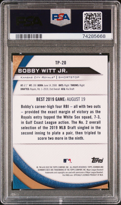 Graded 2020 Topps Bowman's Best Bobby Witt Jr. #TP20 Top Prospects Rookie RC Baseball Card PSA 10 Gem Mint