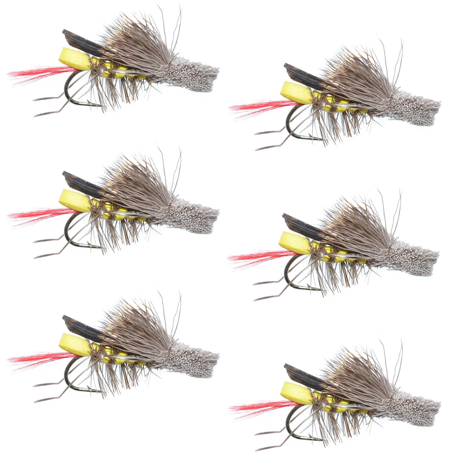 Daves Hopper Yellow Foam Body Grasshopper Fly - 6 Flies Hook Size 10