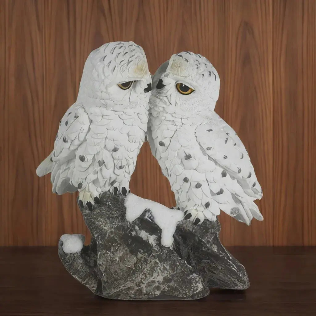 Snow Owl Couple Figurine, 6 Inch