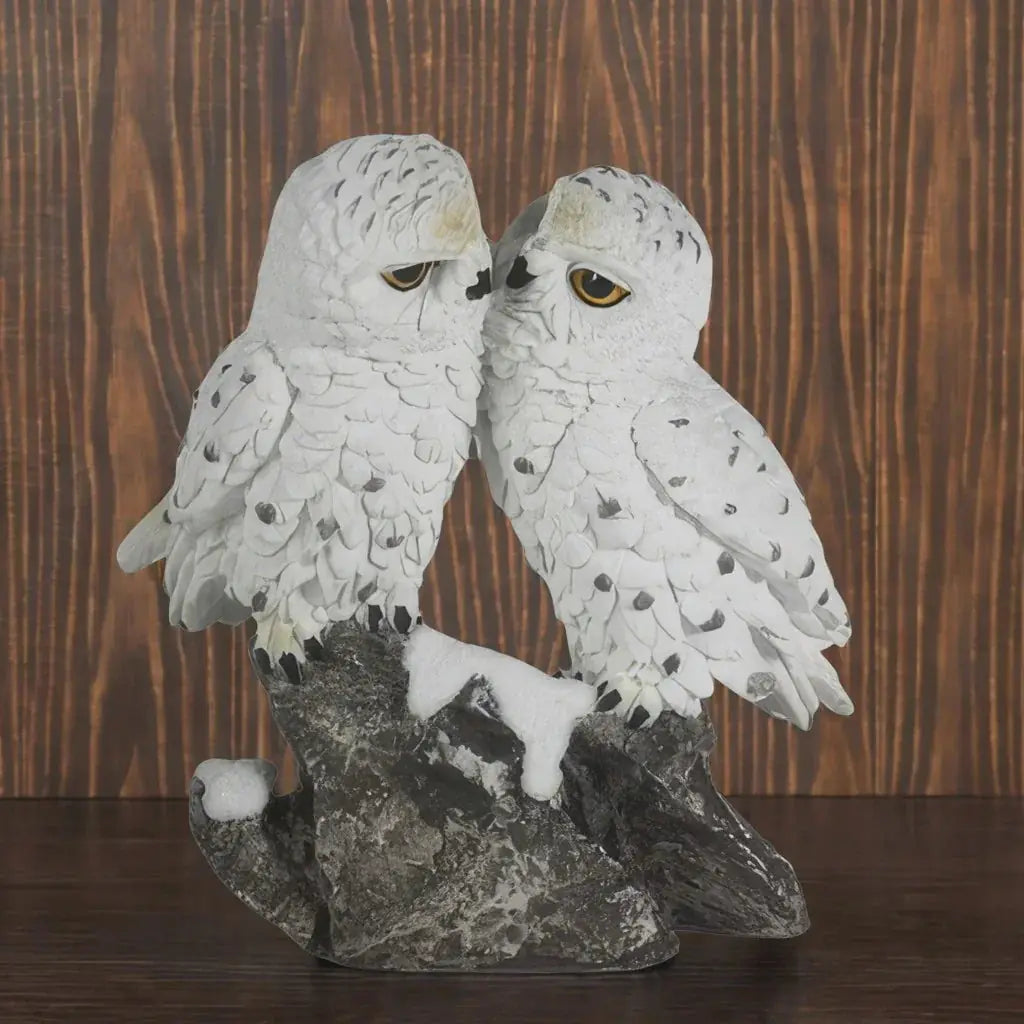 Snow Owl Couple Figurine, 6 Inch