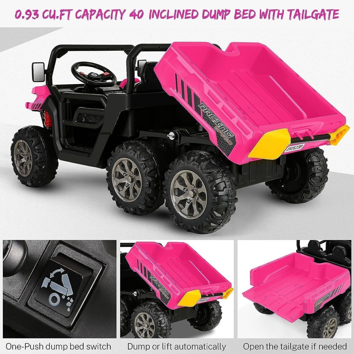 6-Wheel 24V Ride-On Truck with Remote Control and Dump Truck Feature - 2 Seater, 300W Power - US Model