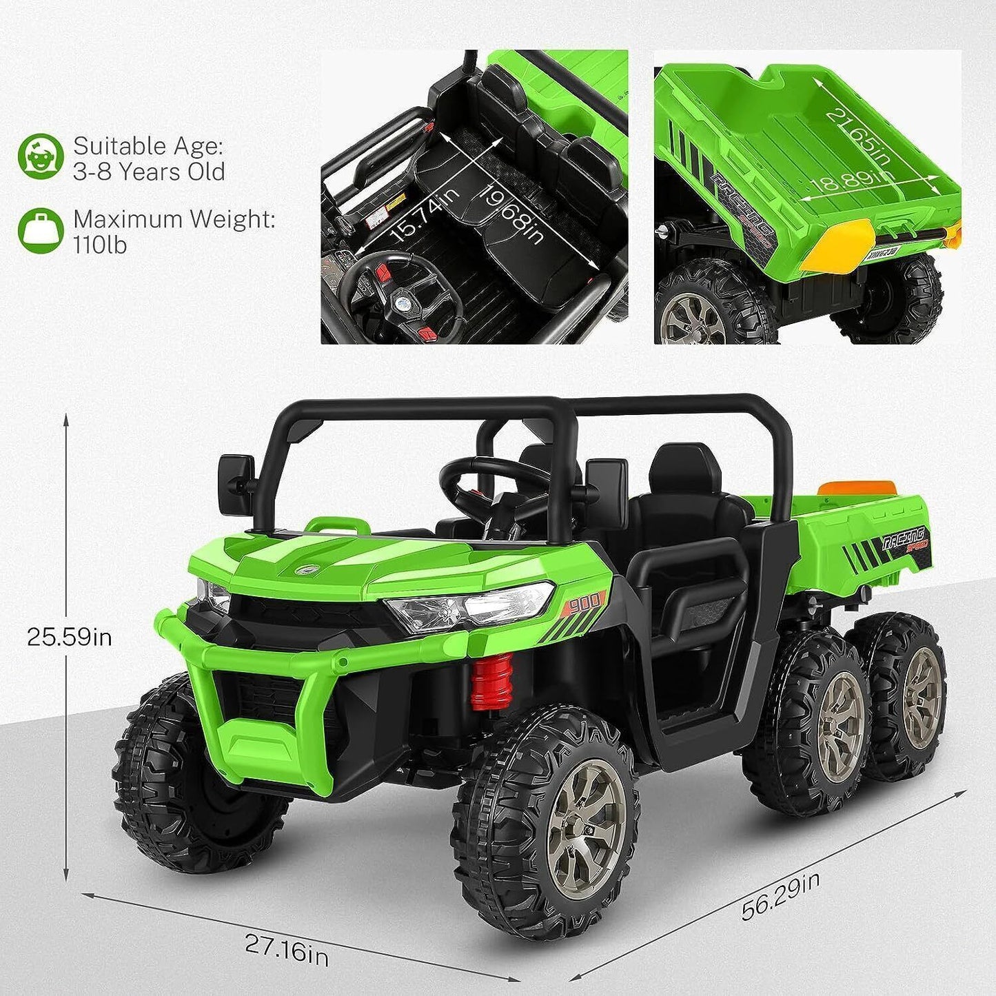 2-Seater 4WD UTV Ride-On Car for Kids with Remote Control, LED Lights, and MP3 Player - 24V 300W