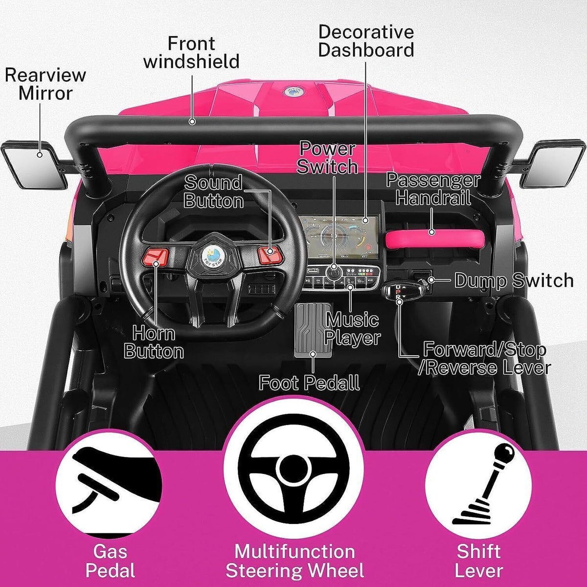 2-Seater 4WD UTV Ride-On Car for Kids with Remote Control, LED Lights, and MP3 Player - 24V 300W