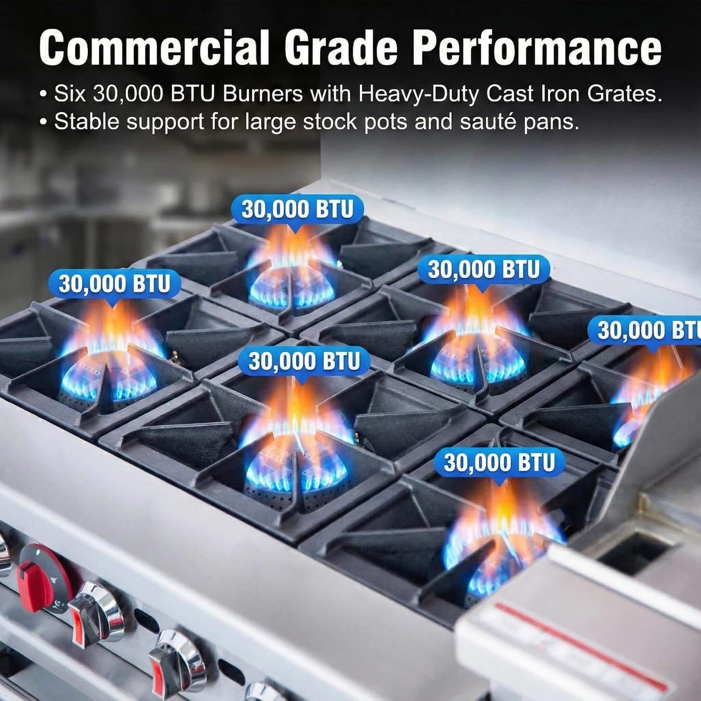 60-Inch Commercial 6-Burner 276K BTU Gas Range With Dual Ovens, Griddle And Salamander (SAK56914)