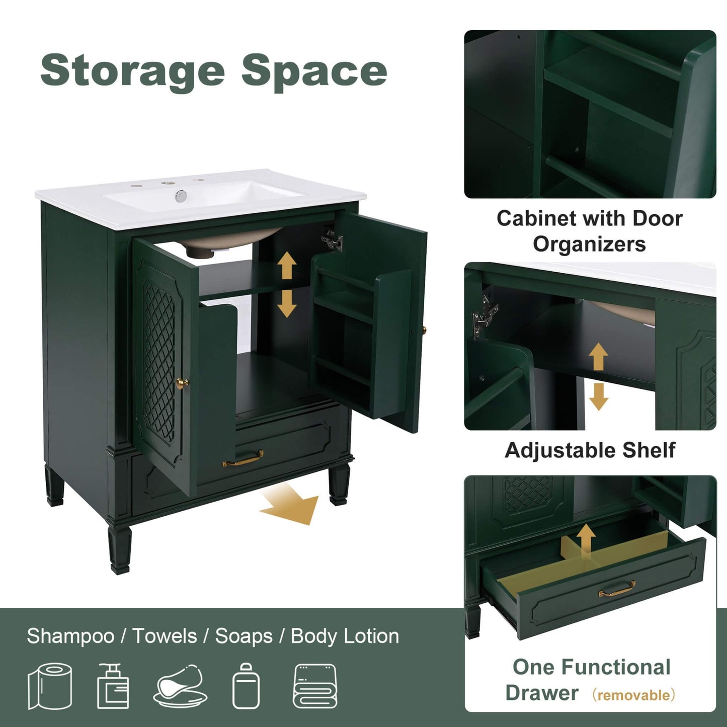 Nuvia 60-Inch Green Vintage Double Sink Vanity With Cabinets And Drawers (SAK26149)