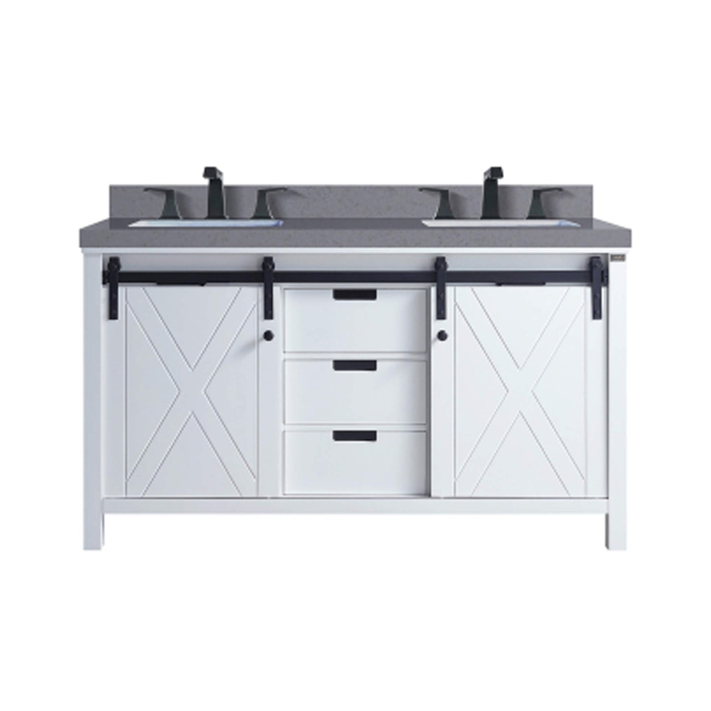 Nuvia White Bathroom Vanity With Gray Quartz Top And Faucet Set (SAK40685)