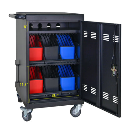32 Bit Device Charging Trolley For Tablets And Laptops With Cable Management, Removable Doors - Matte Black