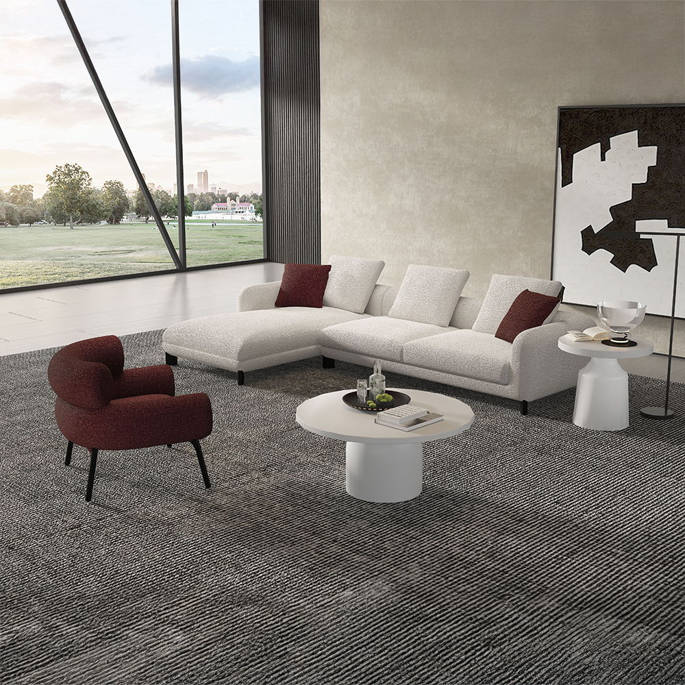 Mardi - Sectional Sofa With 6 Pillows - Maroon & Beige Tweed