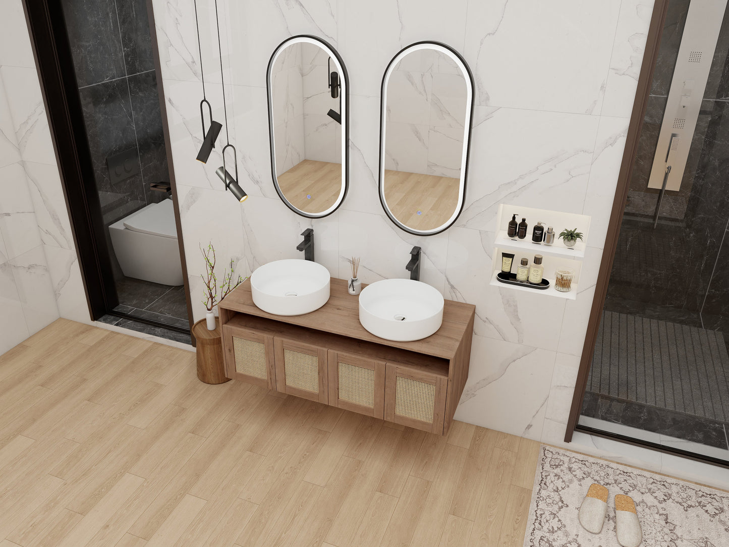 48" Bathroom Vanity with Ceramic Art Sinks