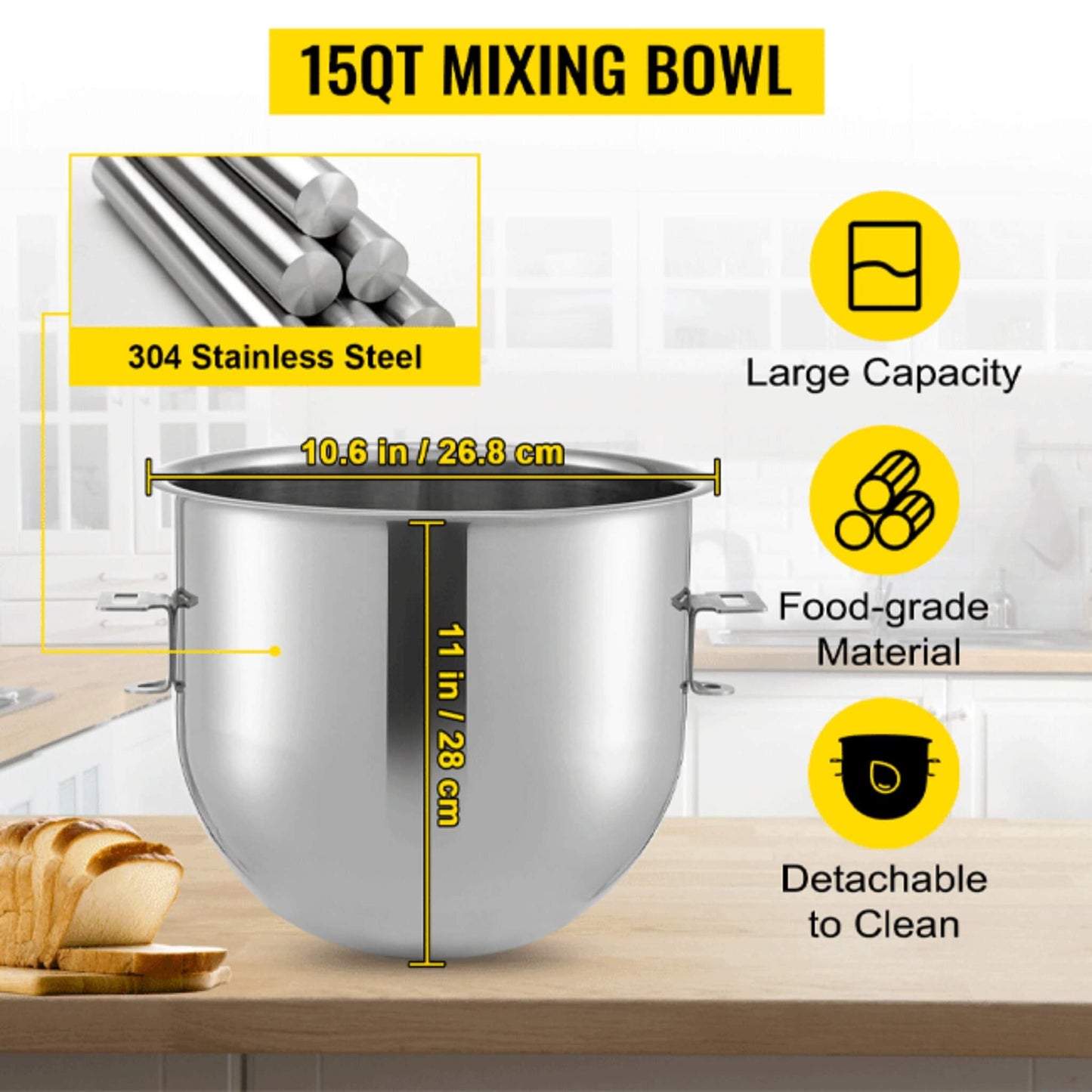 600W Commercial Dough Kneader Bakery Mixer Machine, 15QT (SAK95629)