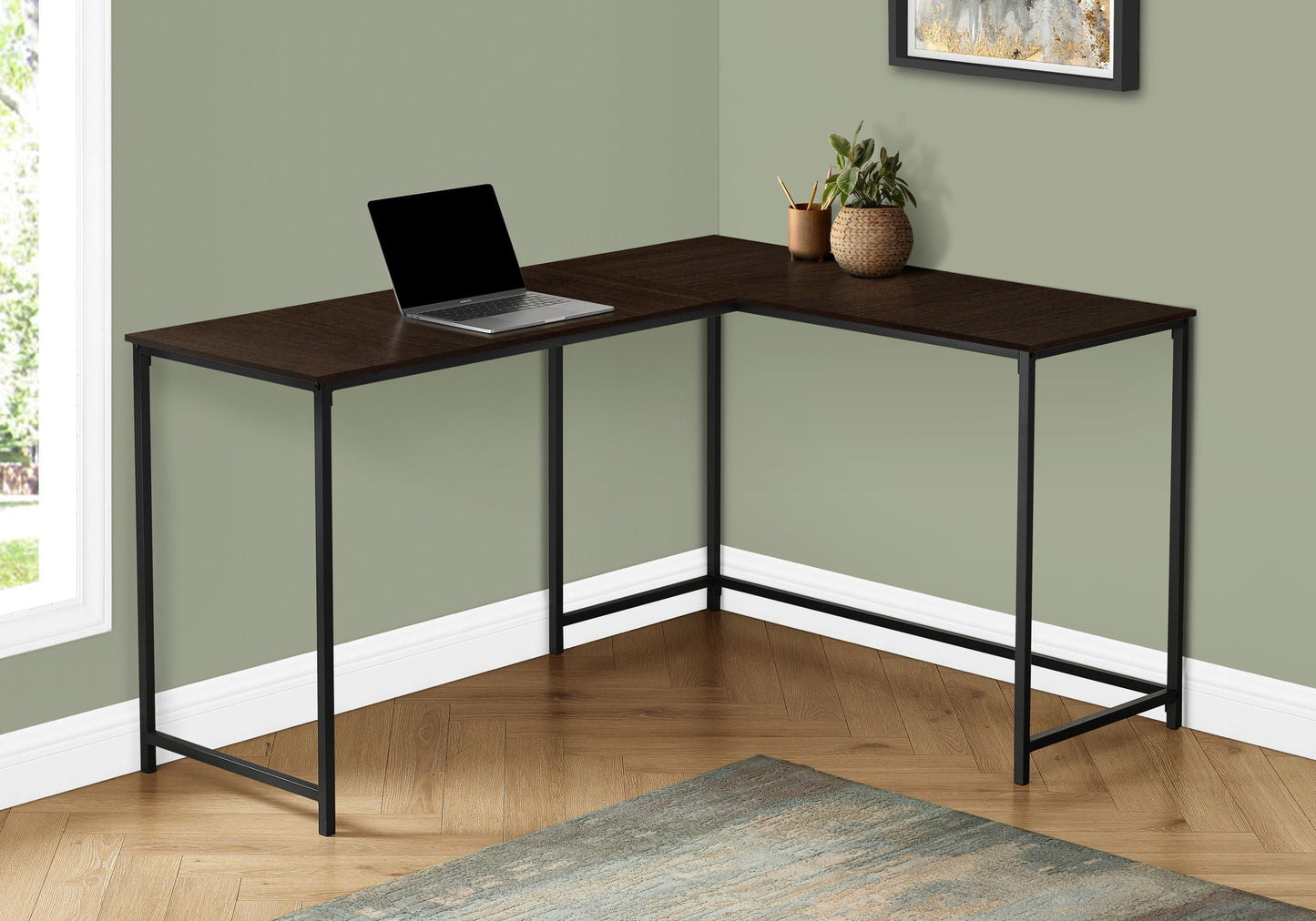 Computer Desk, Home Office, Corner, L Shape, Laptop, Marble Look Contemporary & Modern