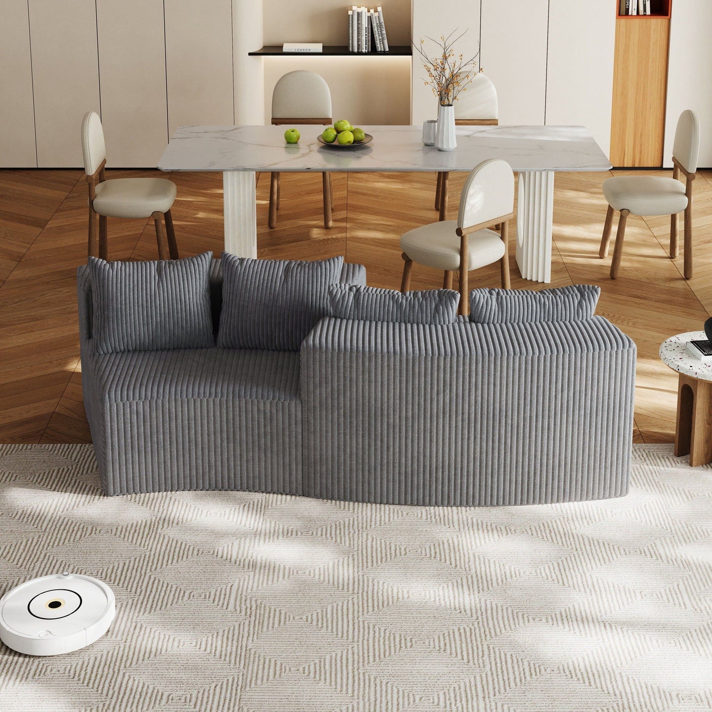 Curved Sectional Sofa With 4 Pillows, Modular Semi Circular Design
