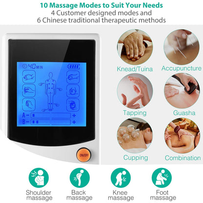 Tens Unit Machine Impulse Massager 10 Modes Pain Relief Body Massager Machine Muscle Stimulator w/ 4 Outputs and 8 Electrode Pads For Relief Relaxing
