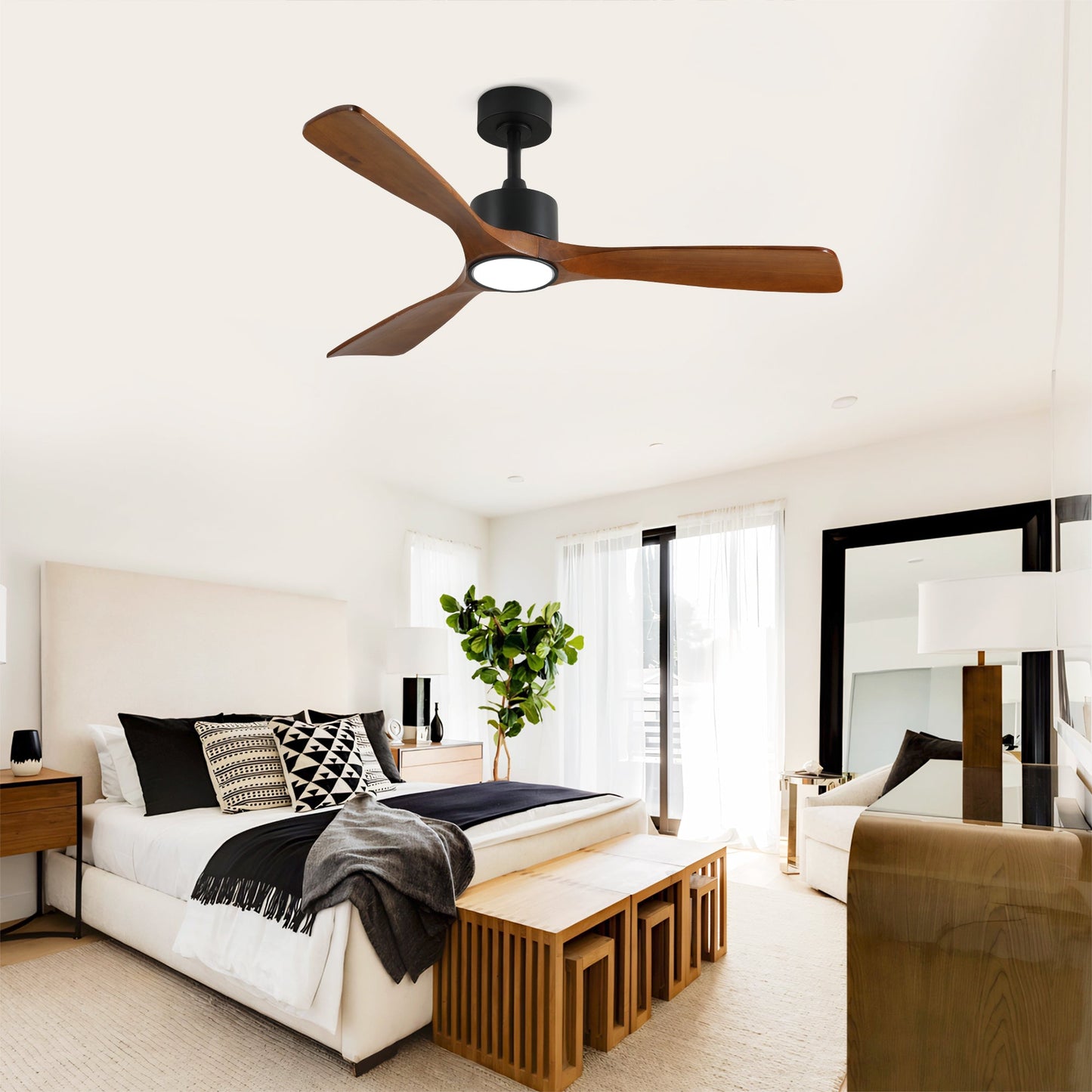 52 Inch Solid Wood Ceiling Fan with Light Kit and Remote Control