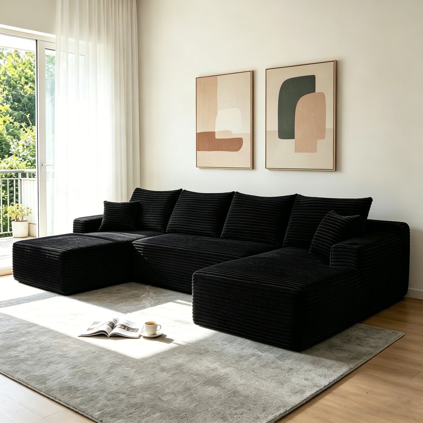 126" Cloud Sectional Sofa with U-Shape Chaise and Side Pockets and Cup Holder