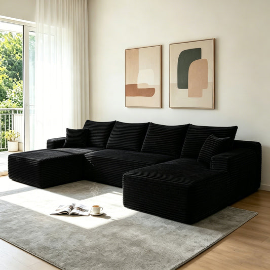 126" Cloud Sectional Sofa with U-Shape Chaise and Side Pockets and Cup Holder