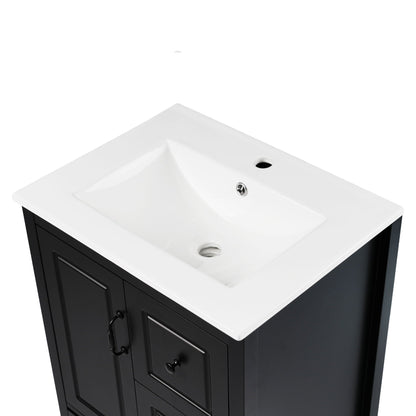 Retro Bathroom Vanity With Sink, Soft Closing Cabinet & Drawers