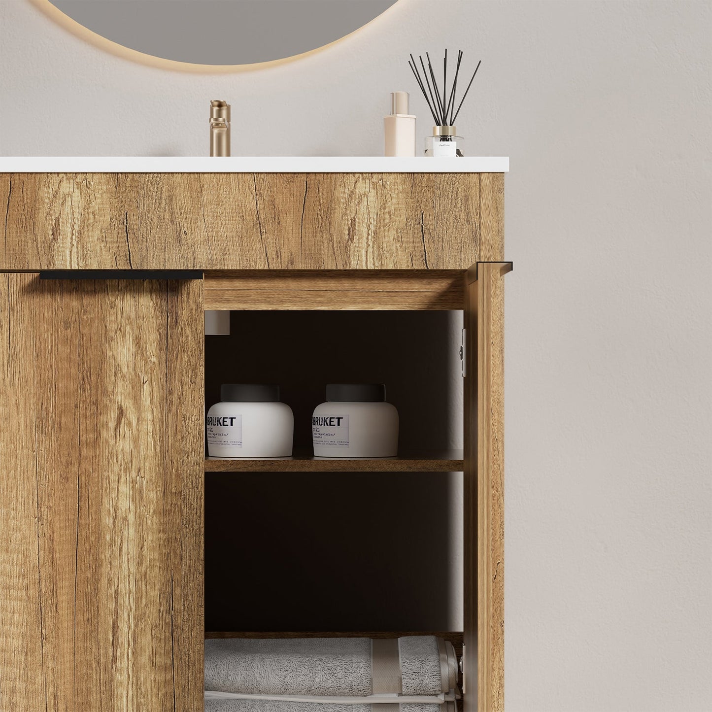 30inch Floor-Standing Bathroom Vanity with 3D Grooved Panel and Integrated Ceramic Sink
