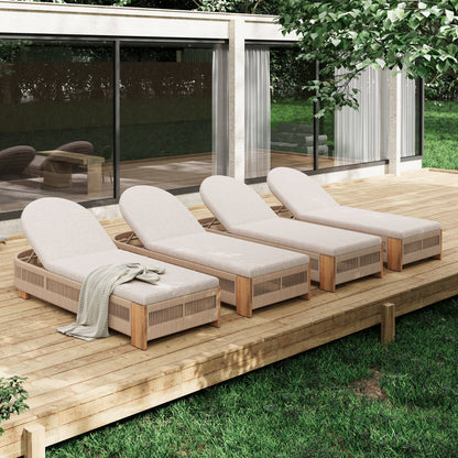 Outdoor Chaise Lounge Chair, Acacia Wood with Adjustable Backrest and Cushion