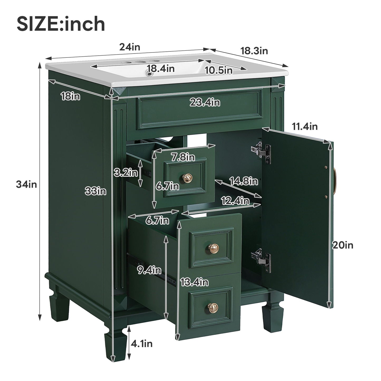 Bathroom Vanity With Sink, Compact Cabinet & 2 Drawers