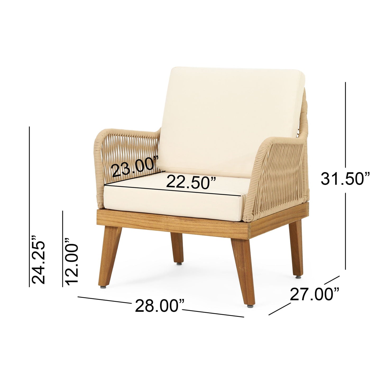 Hueber Outdoor And Rope 4 Seater Chat Set With Cushions - Teak