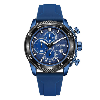 Multifunctional Three-eye Chronograph With Silicone Strap