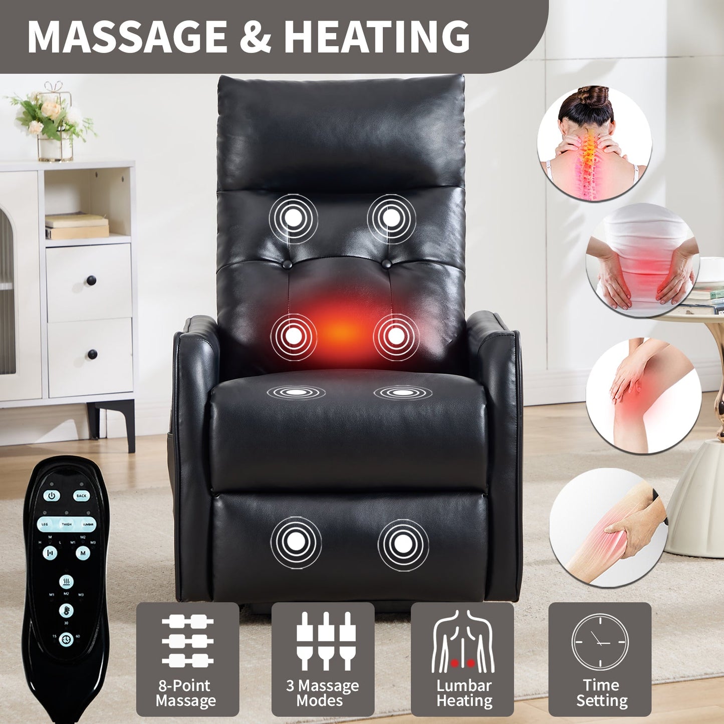 Black PU Single Motor Power Lift Recliner Chair
