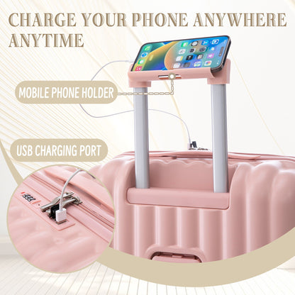 20" / 24" / 28" 3 Pieces / Set Spinner Wheel Luggage, Carry On Suitcase, With Cup Holder & USB Port & Phone Holder
