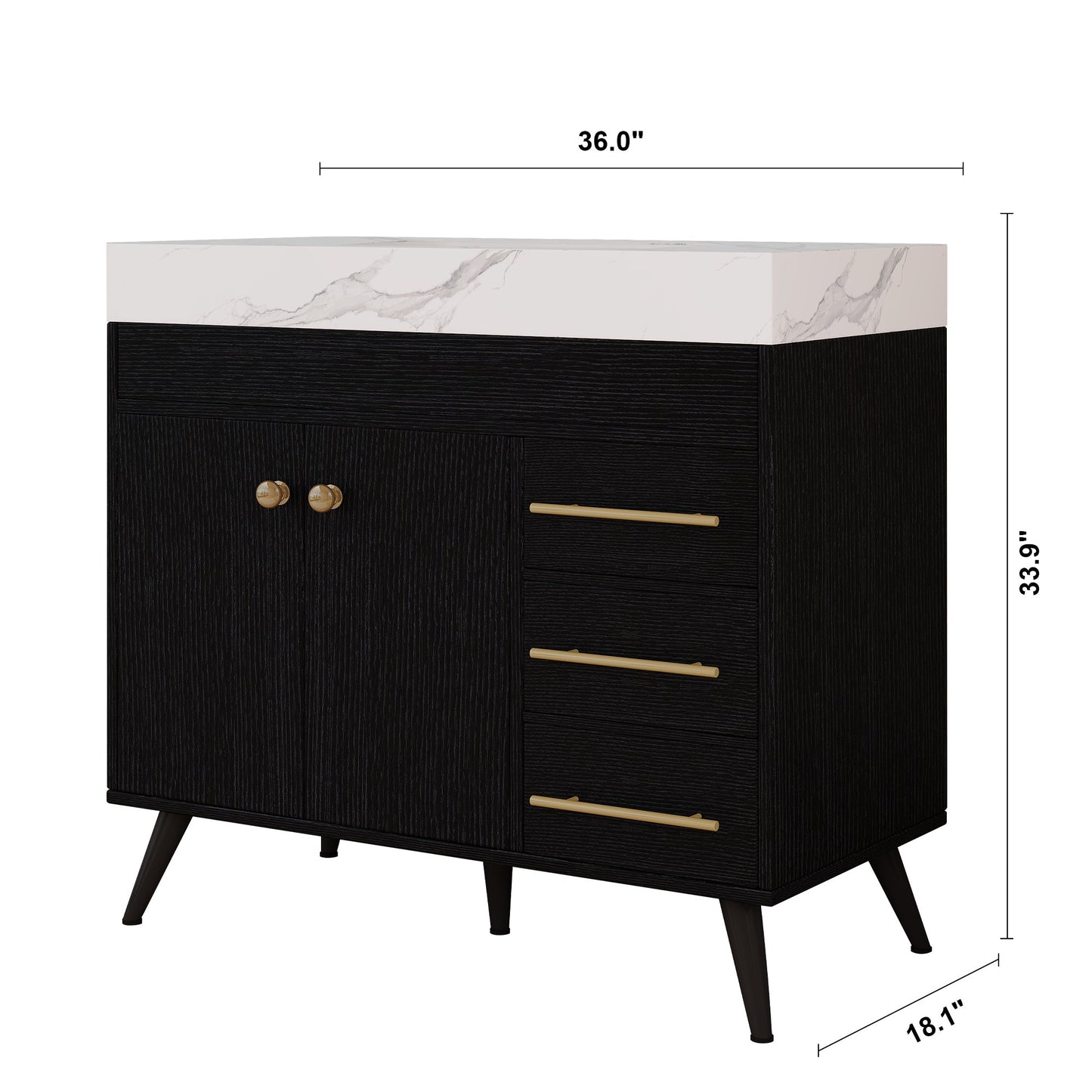 36" Freestanding Bathroom Vanity with Ceramic Sink and Faux Marble Top