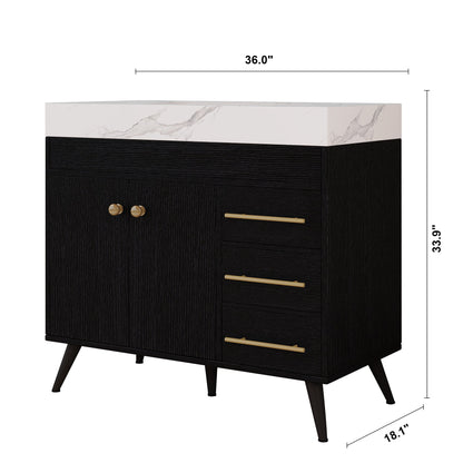 36" Freestanding Bathroom Vanity with Ceramic Sink and Faux Marble Top