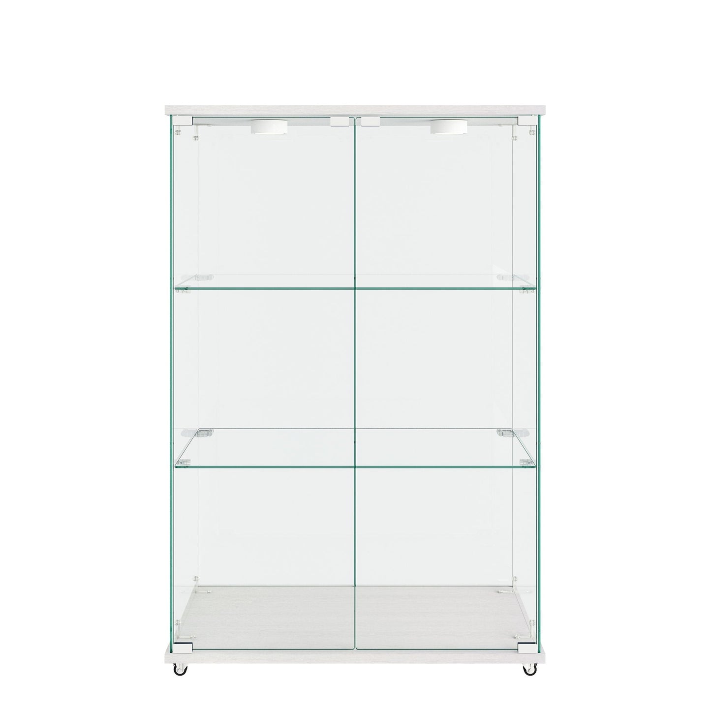Modern Display Cabinet With LED Lights, Transparent Tempered Glass 2 Door Storage Case With 3 Shelves