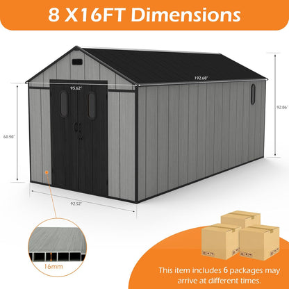 8x16ft Resin Outdoor Storage Shed