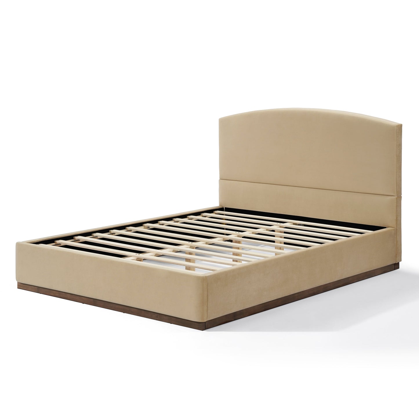 Queen Size Upholstered Bed Frame with Velvet Fabric Thick Headboard