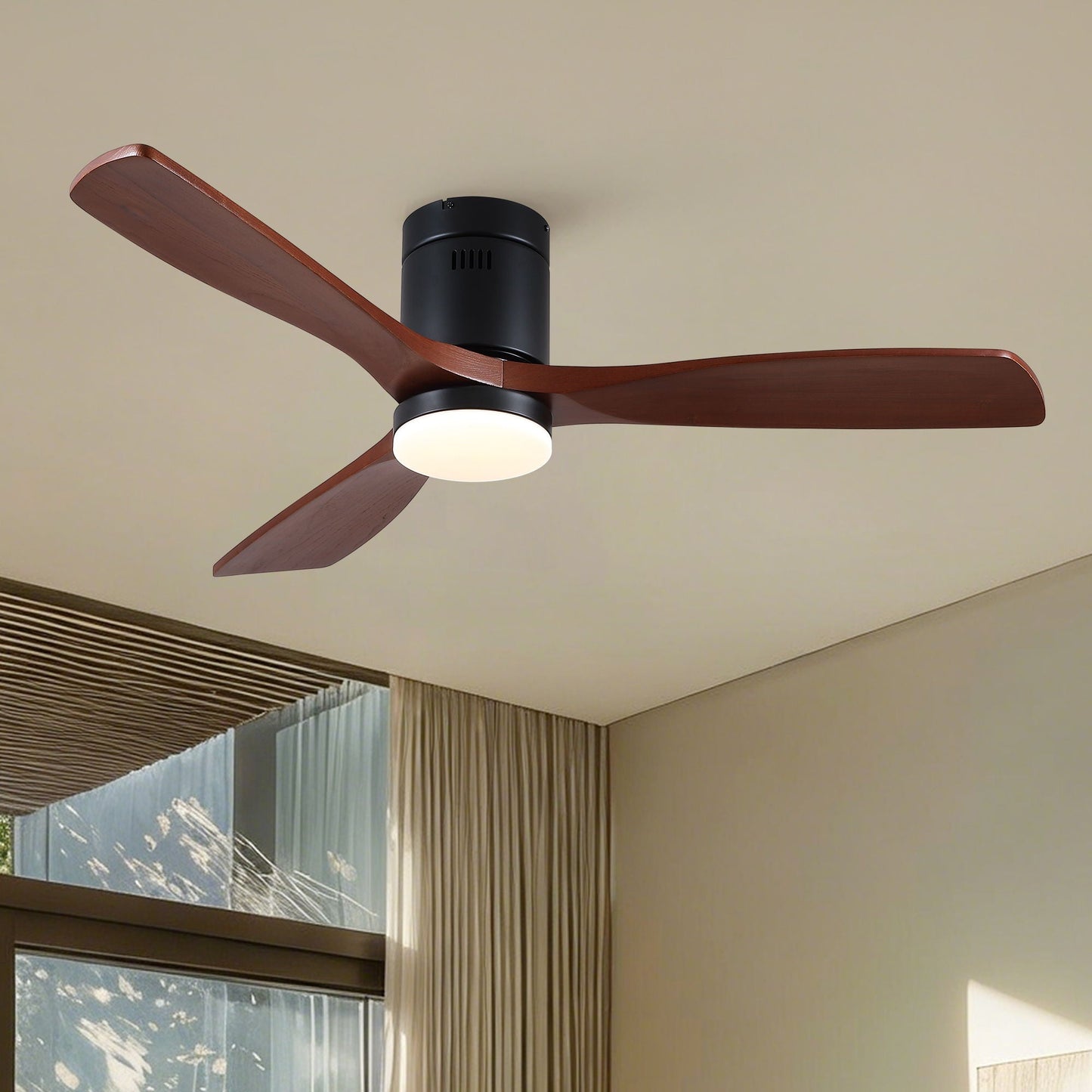 Low Profile Flush Mount Intergrated LED Ceiling Fan With Light And Silent Reversible Motor