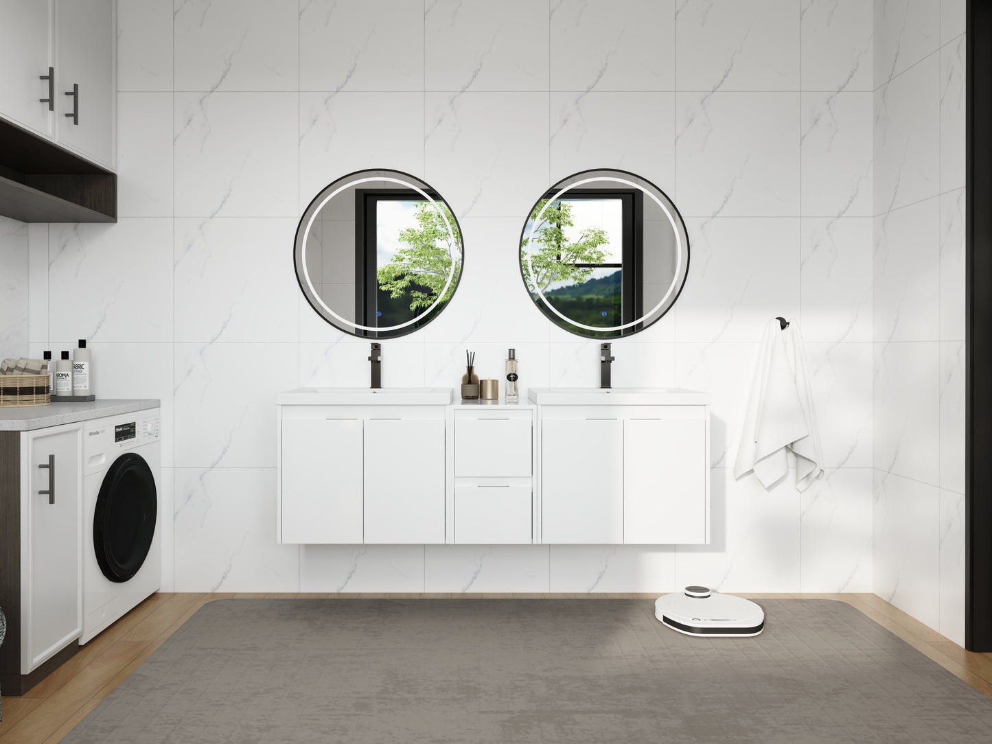 60" Bathroom Vanity With Resin Sink, Soft Close Doors and 1-Side Cabinet