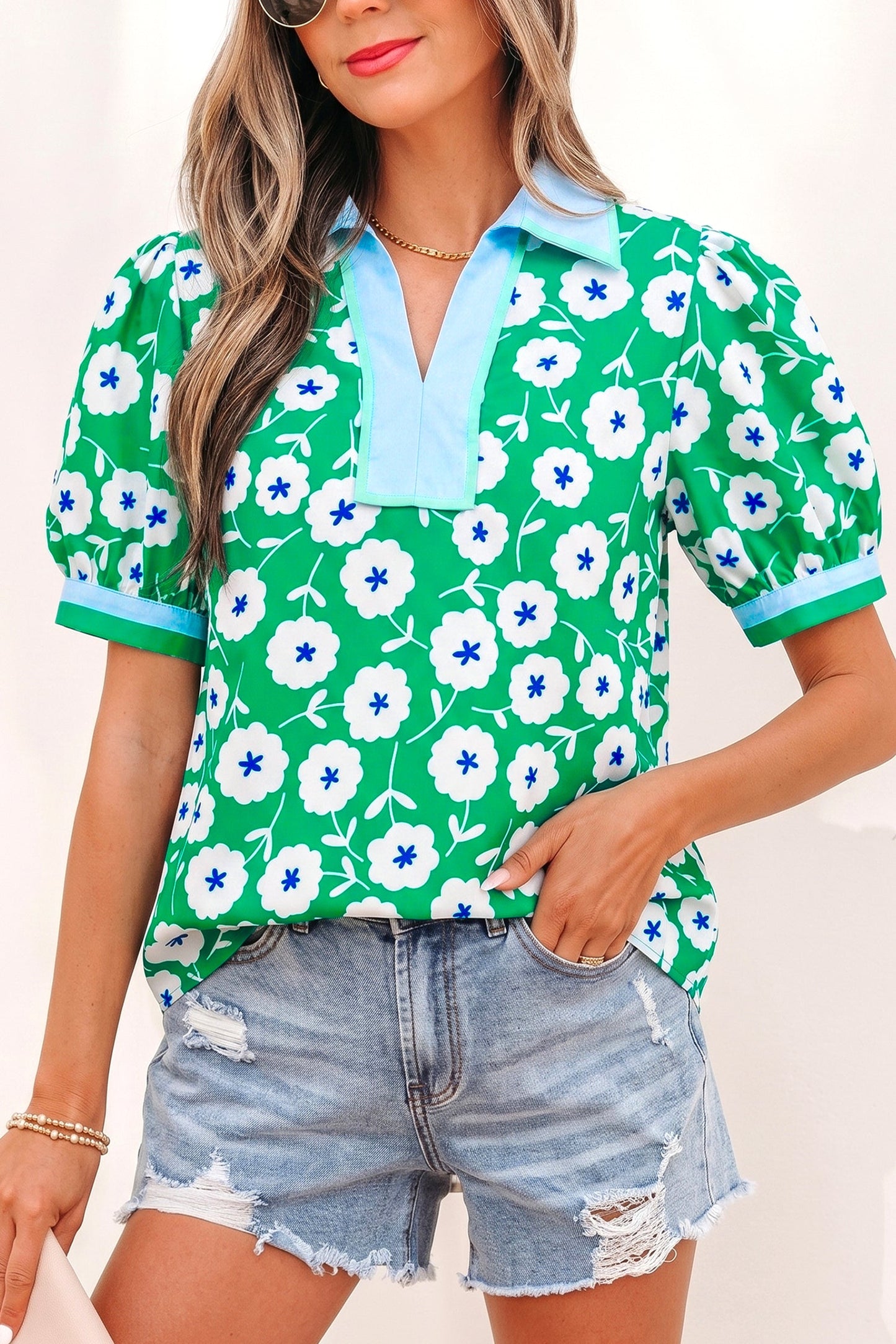 Antonella Collar Short Sleeve Blouse