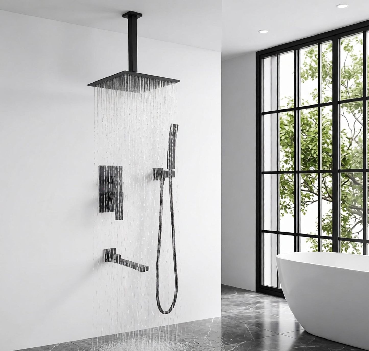 Matte Shower System with Tub Spout and 10 Inch Shower Head