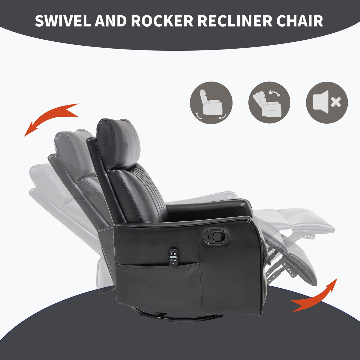 Black Faux Leather Heat Massage Manual Recliner Chair