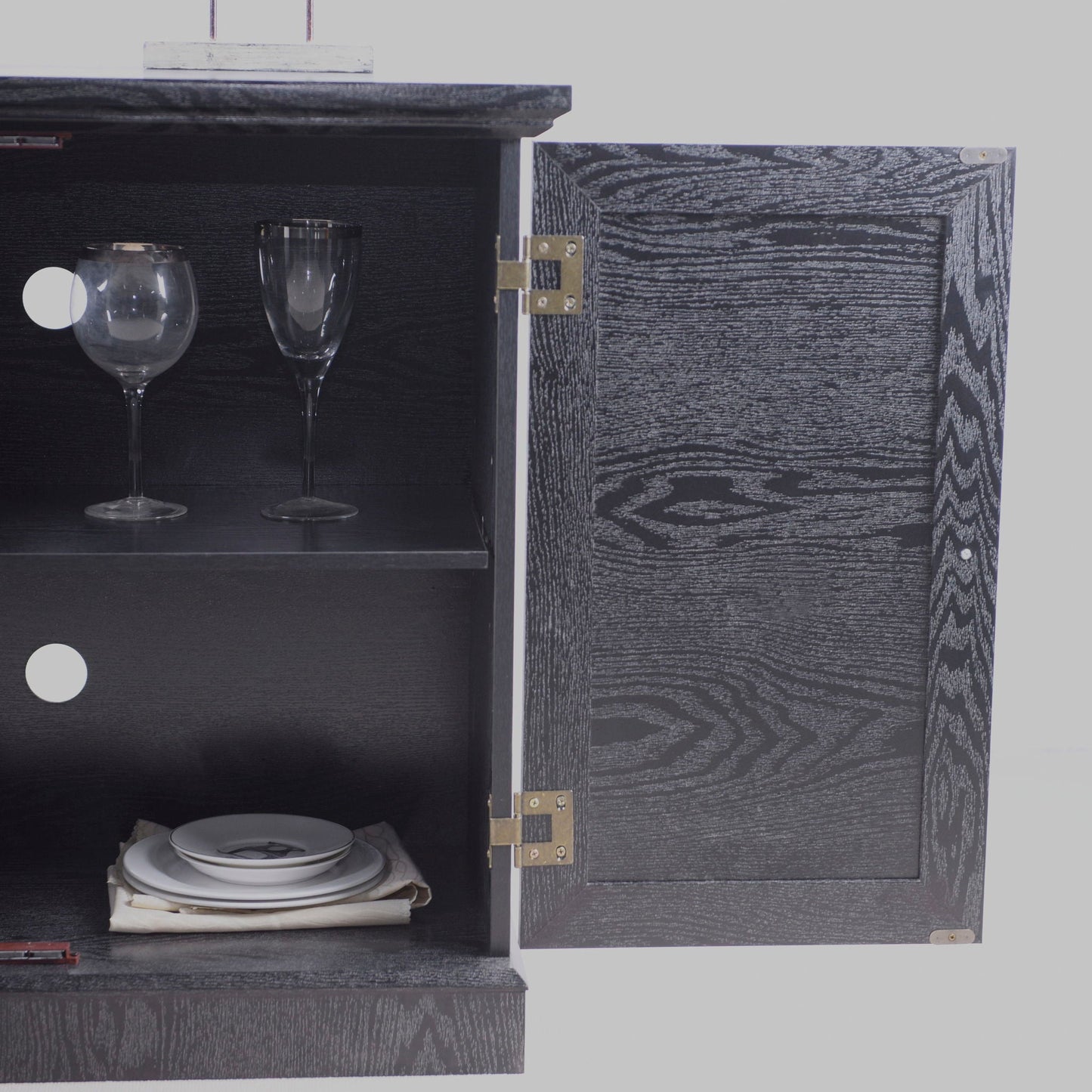Sideboard Cabinet With Mirrored Doors, Adjustable Shelf, Metal Handles