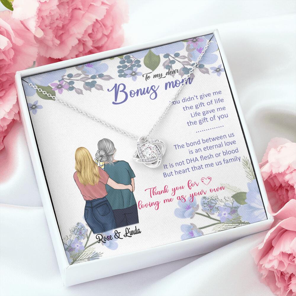 Personalized Message Card Love Knot Necklace Jewelry - Best Gift For Mother's Day - To My Bonus Mom