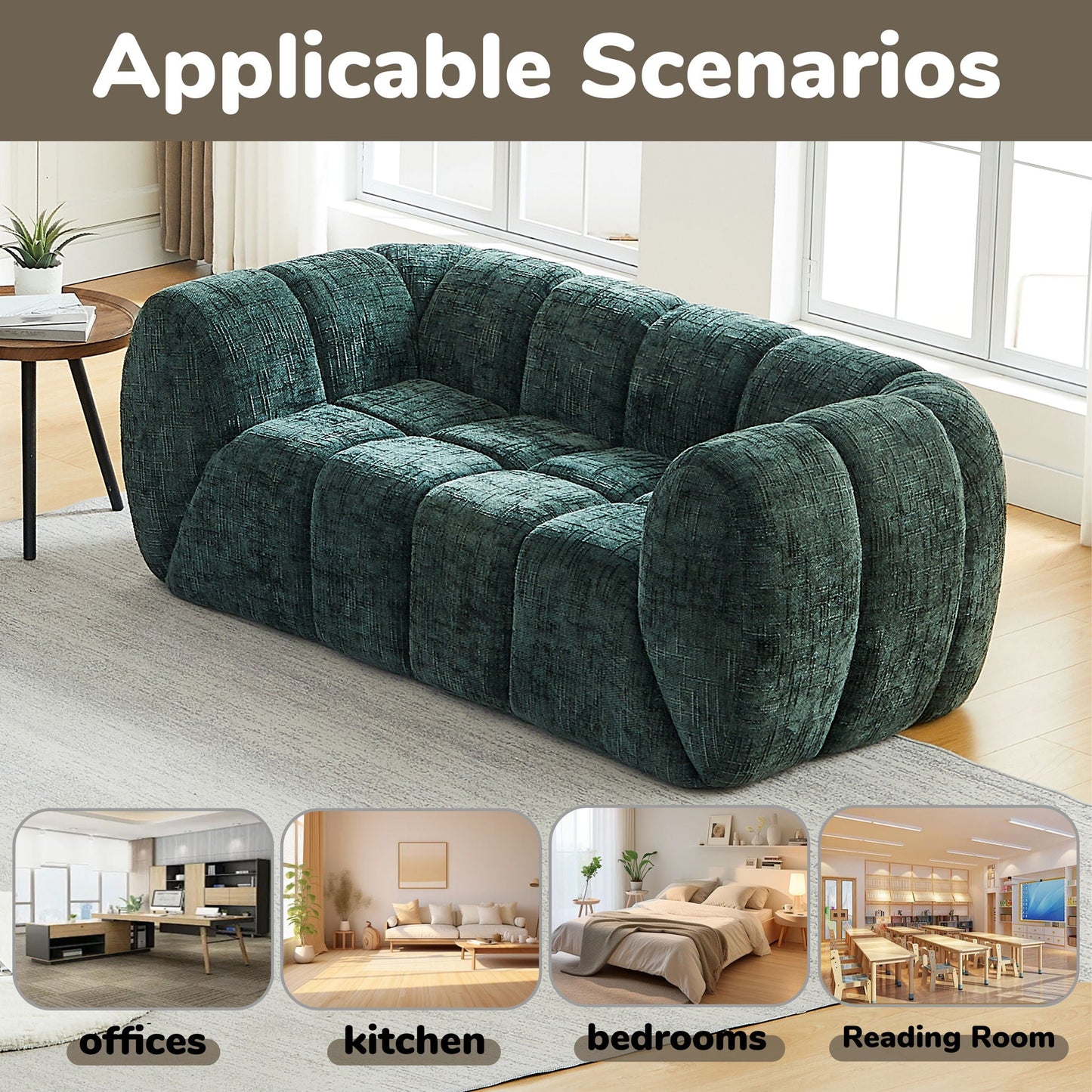 Quilted Cloud Sofa With Rounded Armrests And Piano Key Backrest Design