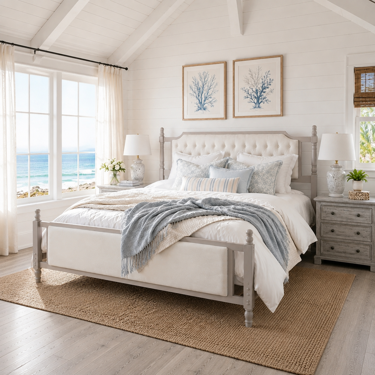 King Size Upholstered Platform Bed with Button Tufted Headboard